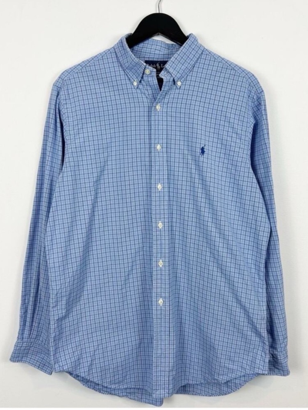 Ralph Lauren Light Blue Plaid Button-Down Dress Shirt Size 16L